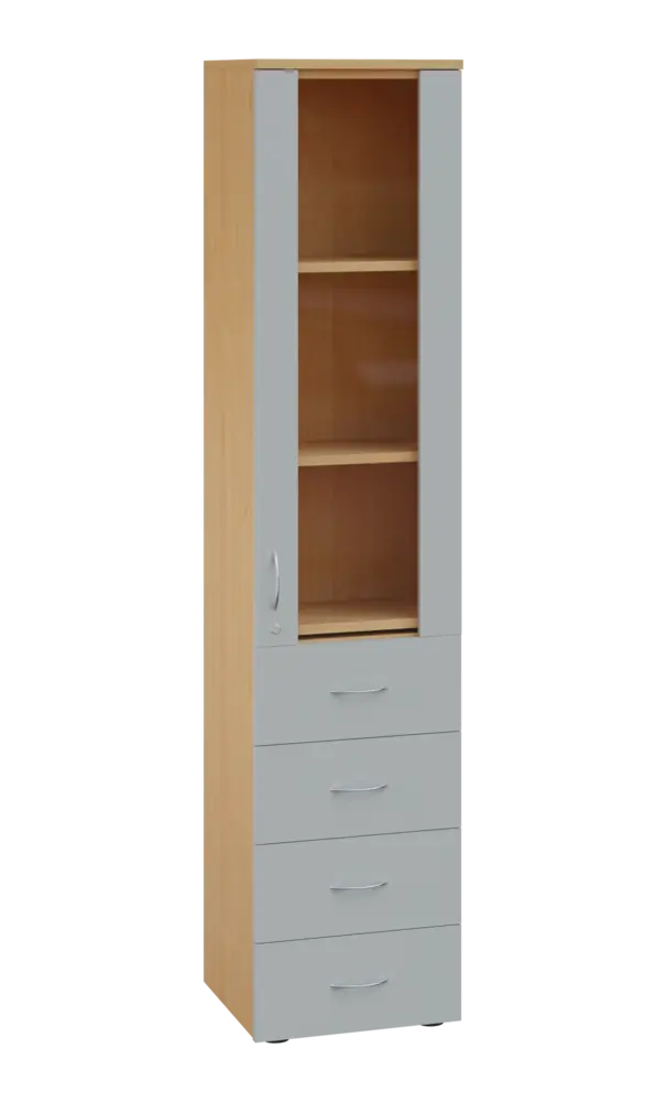 LE - 44 skříň léková prosklená, pravá, korpus javor horský, dvířka šedá